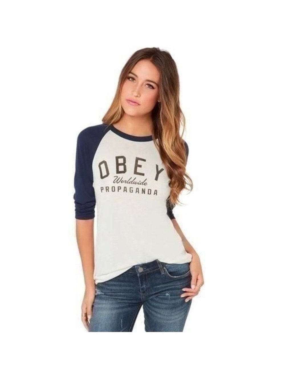 Obey Baseball Sleeve Shirt Sz L